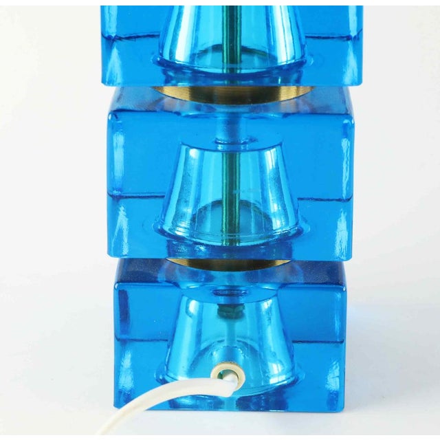 1960s Blue Glass and Brass Table Lamp by Carl Fagerlund for Orrefors, Sweden, 1960s For Sale - Image 5 of 7