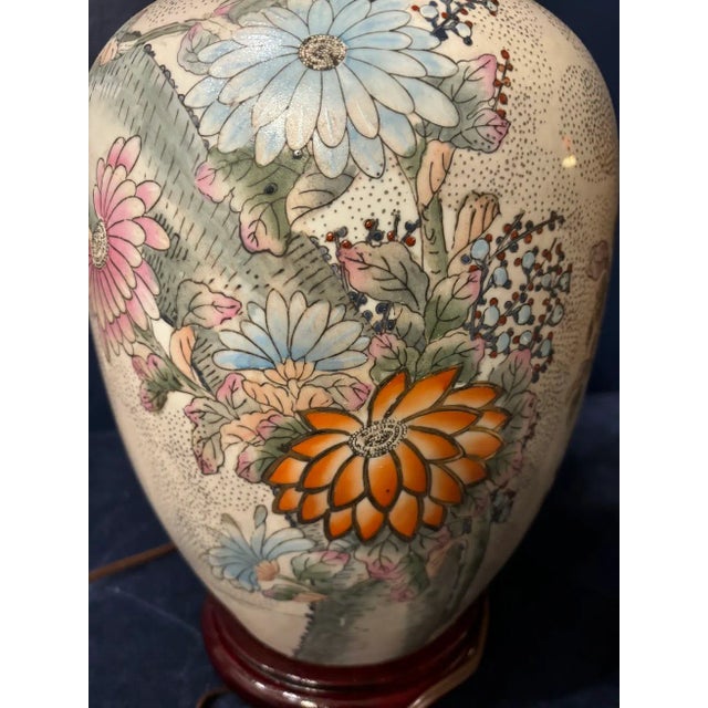 1970s Kalart Stippled Famille Rose Jar Lamp Cranes For Sale - Image 10 of 11