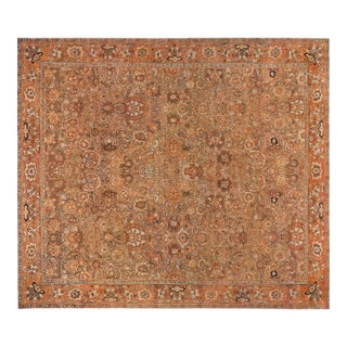 19th Century Indian Amritsar Brown, Beige and Salmon Wool Rug For Sale