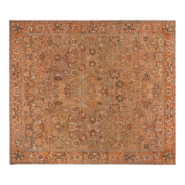 19th Century Indian Amritsar Brown, Beige and Salmon Wool Rug For Sale