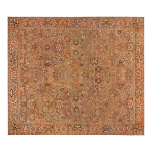 19th Century Indian Amritsar Brown, Beige and Salmon Wool Rug