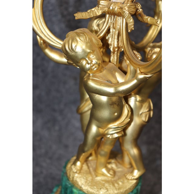 French 19th C Bronze Ormolu and Malachite Clockset Made for Tiffany & Co France For Sale - Image 11 of 12