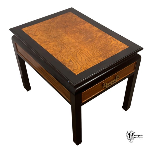 Wood Vintage Century Raymond Sobota Chin Hua Collection Chinoiserie Style Burl Wood Side Table For Sale - Image 7 of 12