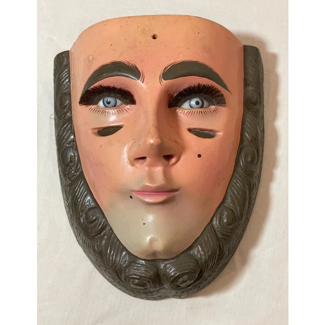 Vintage Parachicos Mask Hand Carved Wood Mexican Folk Art Chiapas Glass Eye For Sale - Image 4 of 13