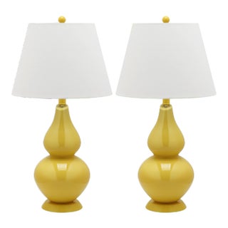 26 Inch H Double Gourd Table Lamp in Yellow - a Pair For Sale