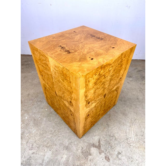 Mid Century Modern Milo Baughman Style Olive Burlwood Cube Side Table For Sale In New York - Image 6 of 11