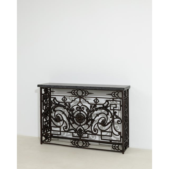 Neoclassical Wrought Iron Console With Belgian Bluestone For Sale - Image 9 of 10