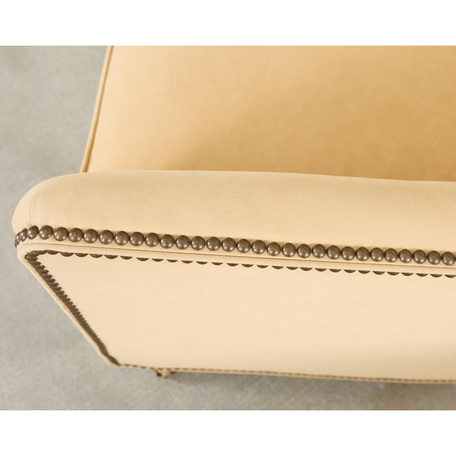 Light Yellow Pair of Henredon Butter Upholstered Wingback Club Chairs For Sale - Image 8 of 18