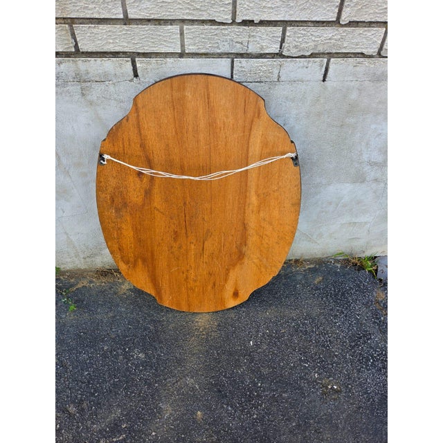 1930 Oval Walnut Hand Painted American Mirror. For Sale - Image 14 of 18