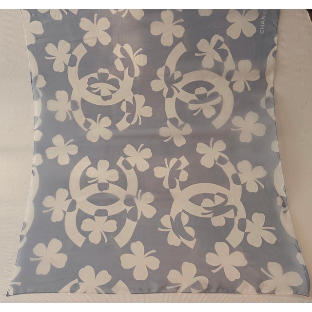 Chanel Large Silk Chiffon Scarf Leafs Clovers For Sale In New York - Image 6 of 12