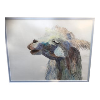 Vintage Llama Painting Watercolor Framed Signed Original For Sale
