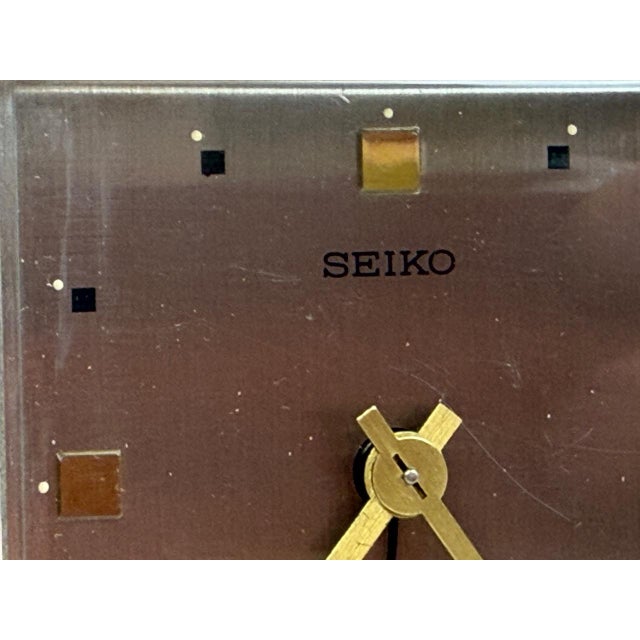 Metal French Brutalist Steel and Brass Table Clock from Seiko, Japan, 1980s For Sale - Image 7 of 14