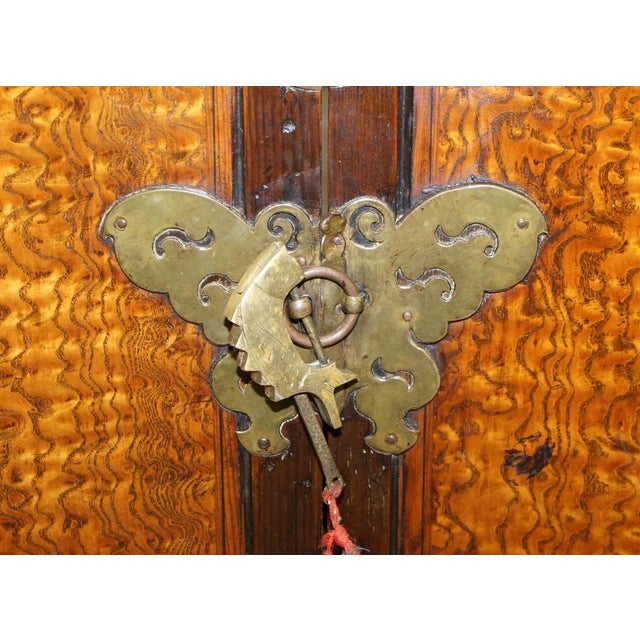 Antique Chinese Burr Elm & Brass Engraved Sideboard For Sale - Image 9 of 18