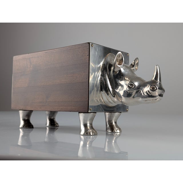 Almazán Rhino Bottle Holder in Wood and Nickel Silver, 1960s For Sale - Image 14 of 18