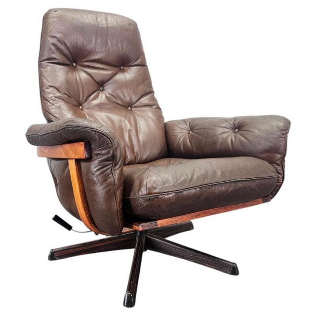 Vintage Swivel Chair in Leather and Wood from Göte Möbler, Sweden, 1960s For Sale - Image 15 of 15