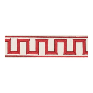 Schumacher X Miles Redd Greek Key Embroidered Tape in Red For Sale