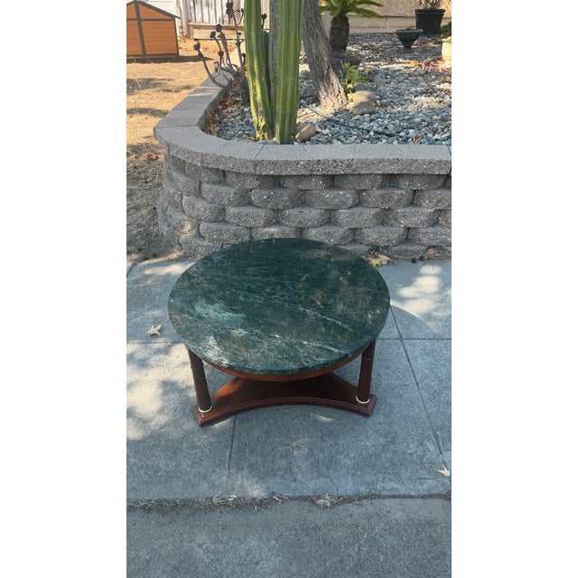 Wood Vintage French Empire Neoclassical Style Mahogany Green Marble TopCoffee Table For Sale - Image 7 of 13