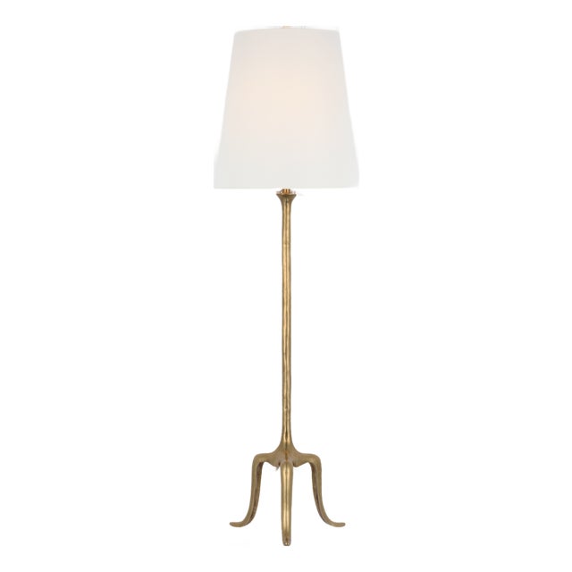 AERIN by Visual Comfort Signature Mathilde 59" Floor Lamp in Hand-Rubbed Antique Brass with Linen Shade For Sale