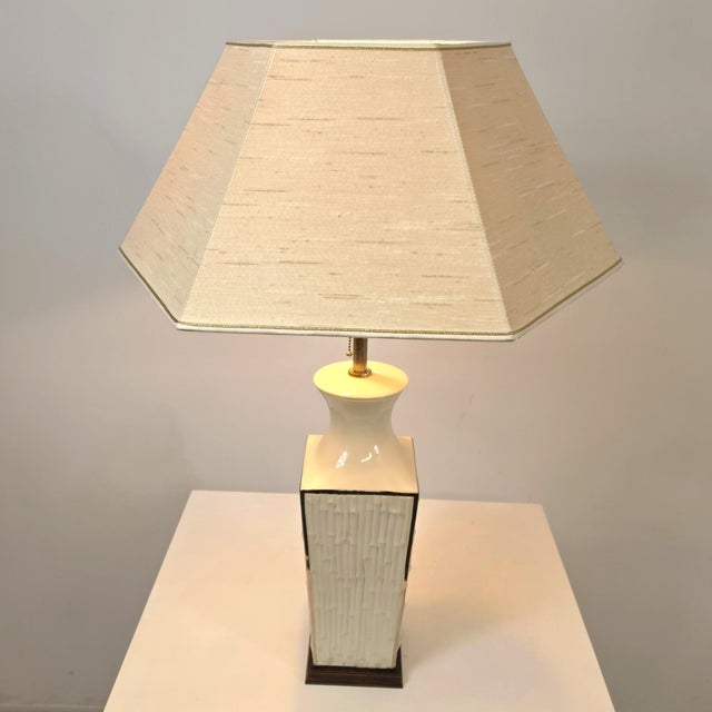 Vintage Italian Porcelain Table Light in Bamboo by Agostinelli Bassano for Bassanos Ebanistery, 1970s For Sale - Image 6 of 7