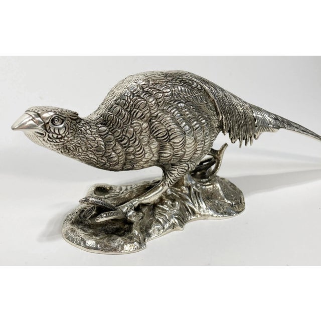 Silver Antique Victorian Silver Plate Pheasant Sculptures, a Pair For Sale - Image 8 of 12