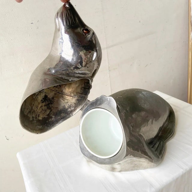 Silver Italian Silver Plated Seal Form Wine Cooler, Franco Lapini Style For Sale - Image 8 of 11