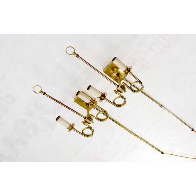 Gold Pair of Twisted Brass Tube Trumpet Shape Sconces For Sale - Image 8 of 14
