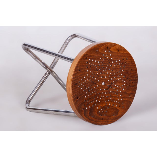 Wood Bauhaus Stools in Chromed Steel, Beech and Plywood, Germany, 1930s, Set of 2 For Sale - Image 7 of 12