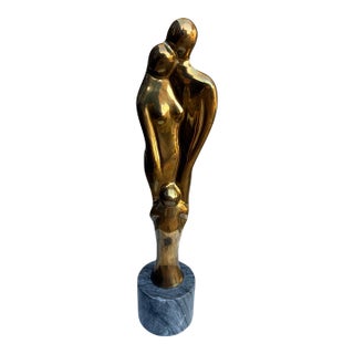 1970s Mid-Century Modern Gatco Solid Brass Family Sculpture on Marble Base For Sale