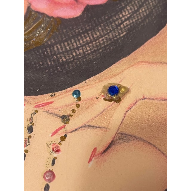 Lavender 1990s 3D Mixed Media Embellished Print & Frame W Beads Sparkle Signed Mary Vickers For Sale - Image 8 of 12