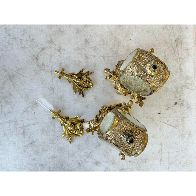 Metal Antique Figaro Metal Glass, Perfume Bottles Pair For Sale - Image 7 of 10