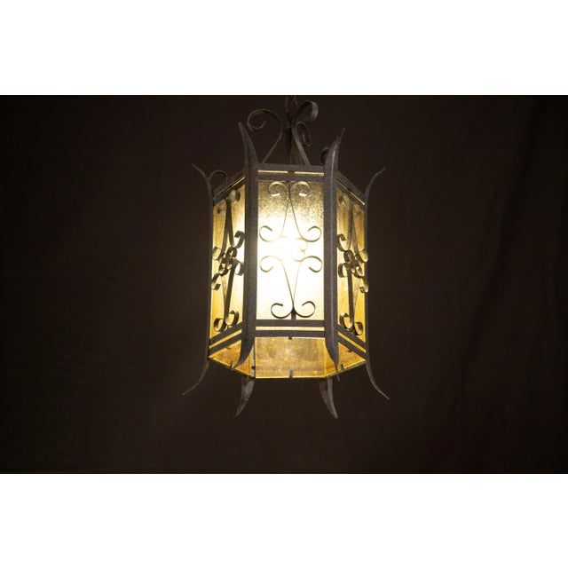 Vintage Italian Iron and Glass Lantern, 1960s For Sale - Image 6 of 11