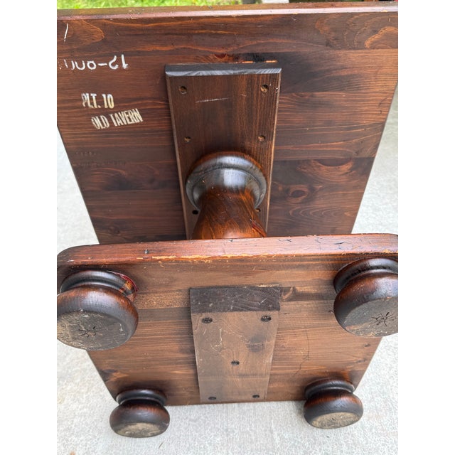 Wood Vintage Ethan Allen Old Tavern Pine Square Pedestal End Table For Sale - Image 7 of 11