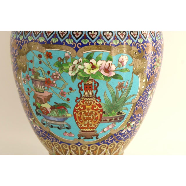 1970s Large 17.75" VTG Chinese Cloisonne Vase, Jingfa Beijing Enamel Factory, Stunning For Sale - Image 5 of 13