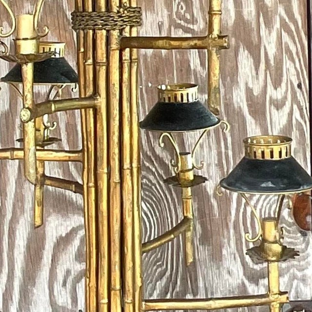 Vintage Late 20th Century Regency Gilt Bamboo Spiral Chandelier For Sale - Image 11 of 14