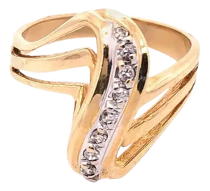 14 Karat White and Yellow Gold and Diamond Freeform Contemporary Ring