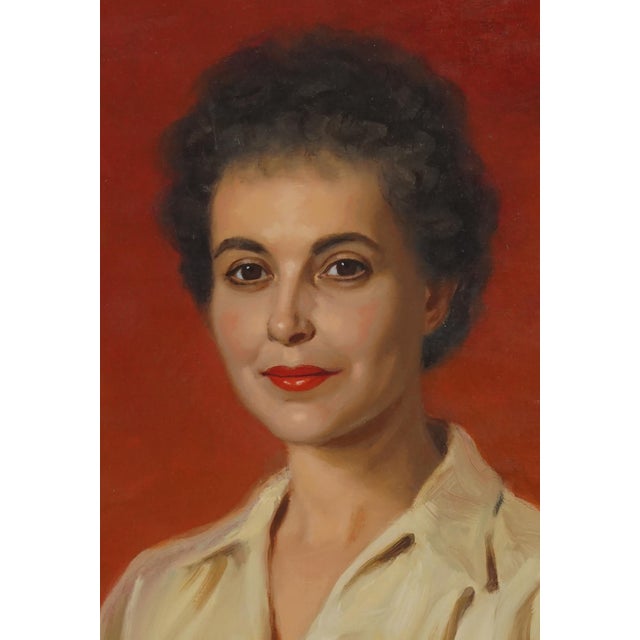 Realism Mid Century Portrait of a San Francisco Lady by Alfred Jonniaux For Sale - Image 3 of 6