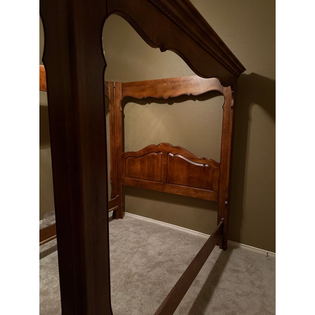 Ethan Allen Vintage Country French Queen Canopy Carved Poster Bed For Sale - Image 11 of 14