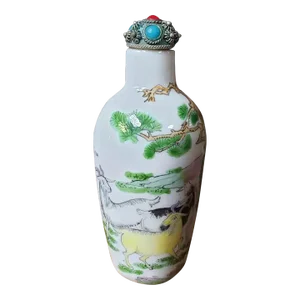 Early 20th Century Chinese Porcelain Goats Motif Snuff Bottle