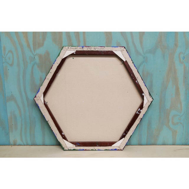 1997 Geometric Painting Hexagonal Frame Signed E. Powell in the Manner of Victor Vasarely For Sale - Image 6 of 7