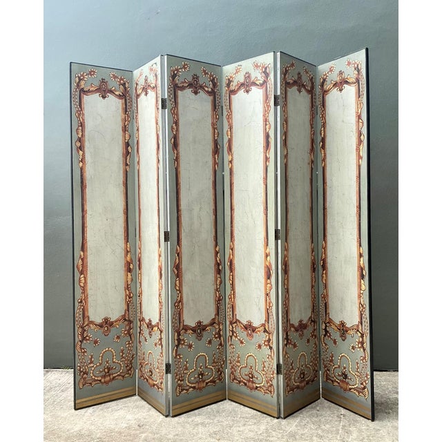 Vintage Neoclassical Paper Folding Screen For Sale - Image 15 of 18