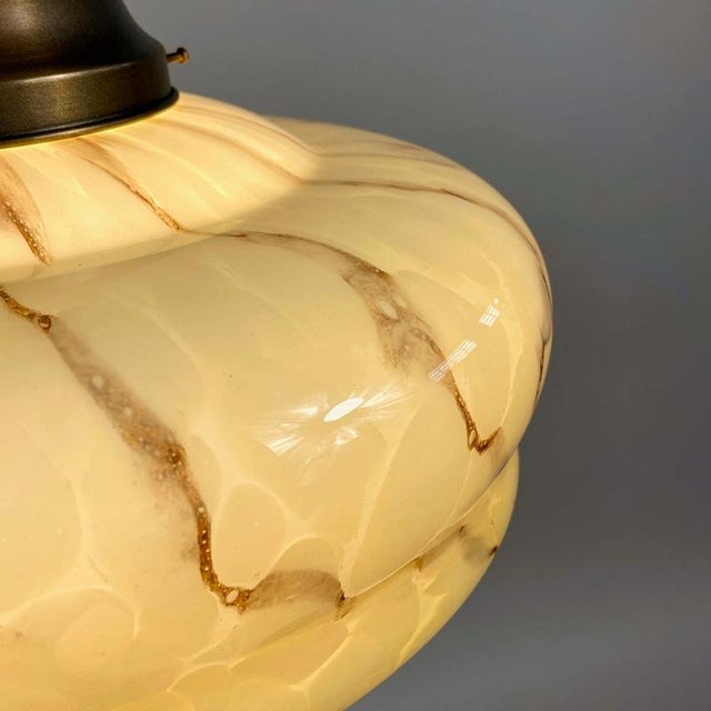 Art Deco Marbled Opaline Glass and Brass Pendant, Germany, 1930s For Sale - Image 13 of 18