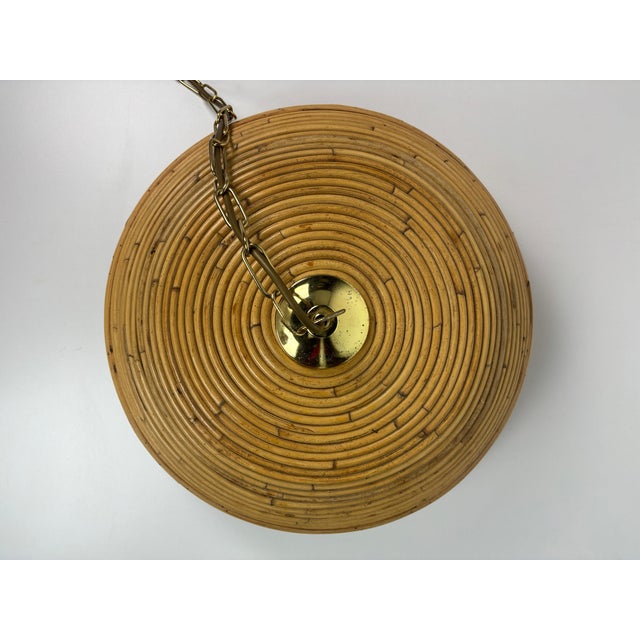 Wood Mid-Century Pencil Reed, Rattan, Bamboo and Brass Pendant, Italy, 1970s For Sale - Image 7 of 11