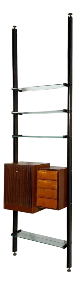 Italian Modern, Floor to Ceiling Bookcase, Stained Wood, Glass, Italy, 1940s