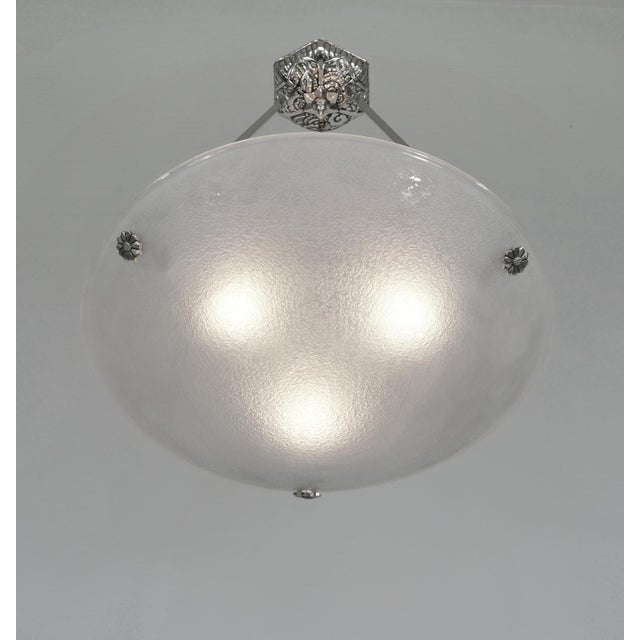 Art Deco Muller Freres French Art Deco Etched Glass Pendant Light 1930s For Sale - Image 3 of 11