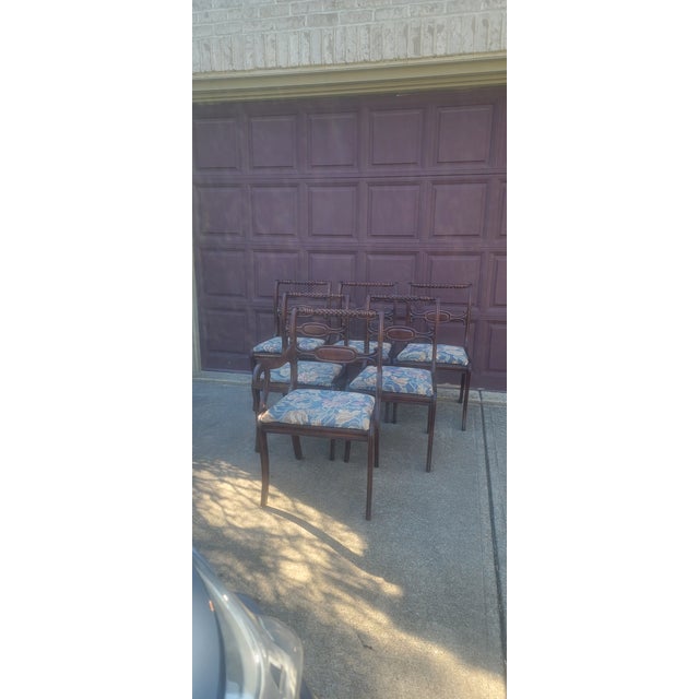 Six Early 20th century Park Furniture Duncan Phyfe style dining chairs to include 5 armless chairs and one armchair....