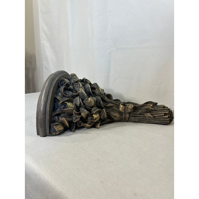 Vintage Shabby Chic French Grey Wall Bracket With Gilded Rose Bouquet Design For Sale - Image 4 of 11