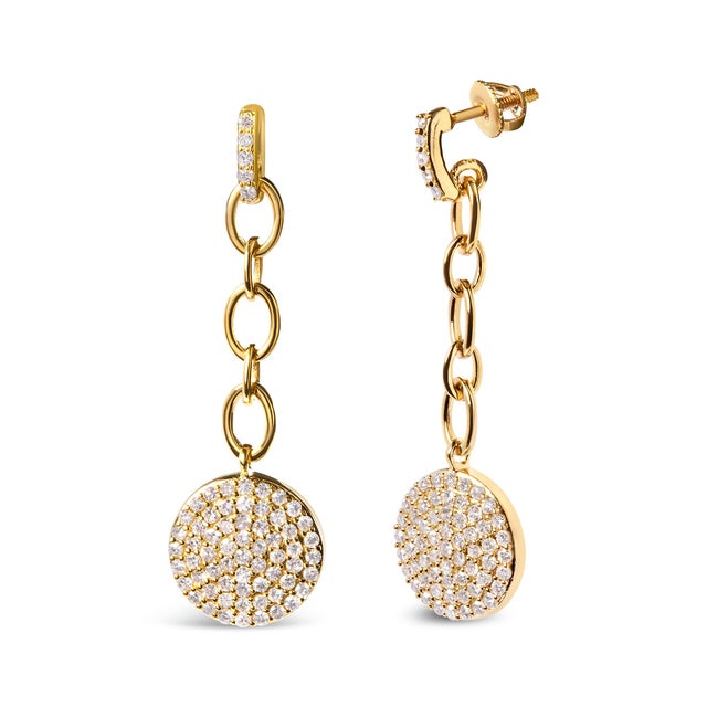 Dazzle and delight with these stunning diamond chain dangle earrings, crafted from 18K yellow gold plated .925 sterling...