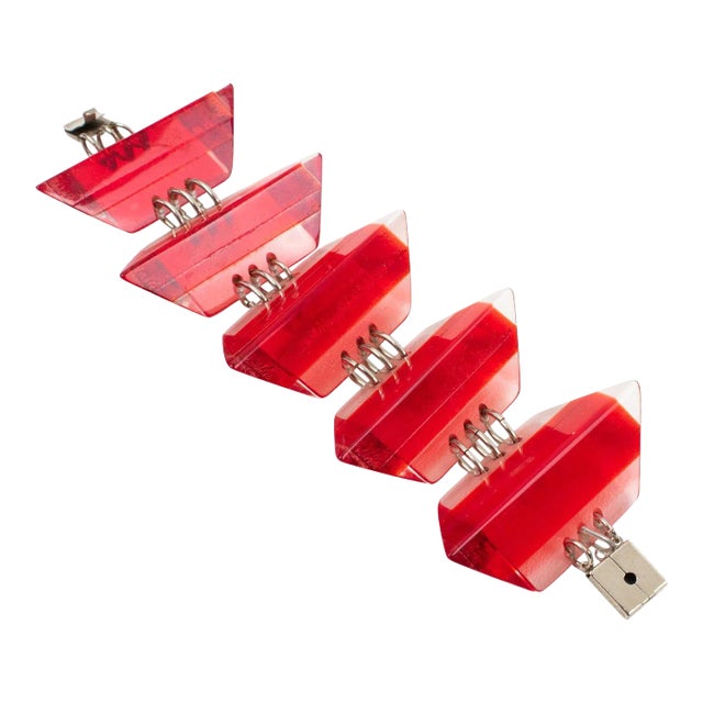 Geometric Red Lucite Oversized Link Bracelet For Sale