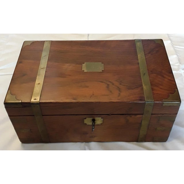 Ancient English Walnut and Brass Intarsia Desk Box with Secret Compartment For Sale - Image 12 of 12