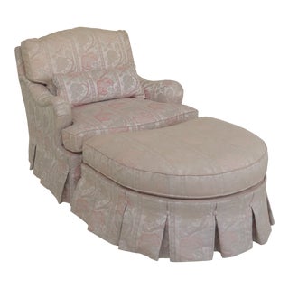 Hickory White Floral Upholstered Club Chair & Ottoman For Sale